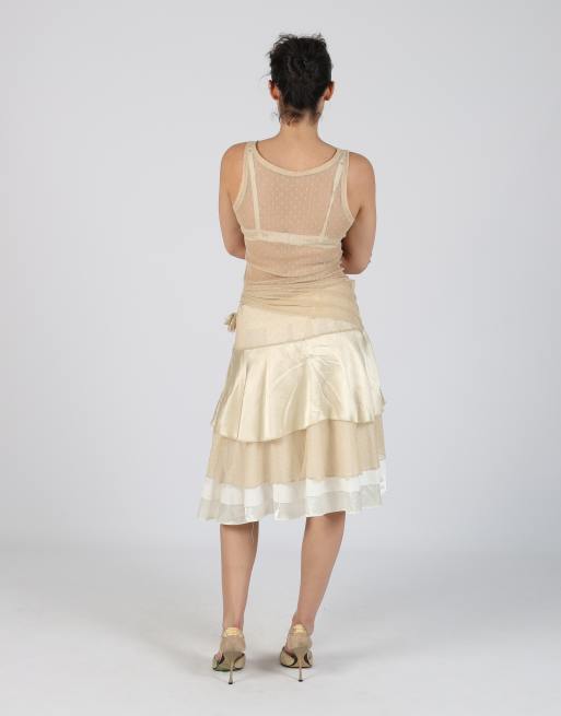 Vintage Unbranded S woven midi skirt in cream, 2 of 4