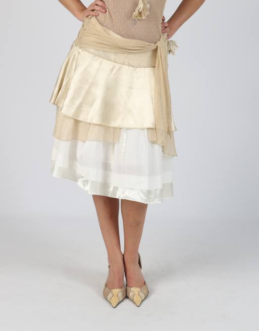 Vintage Unbranded S woven midi skirt in cream, 4 of 4