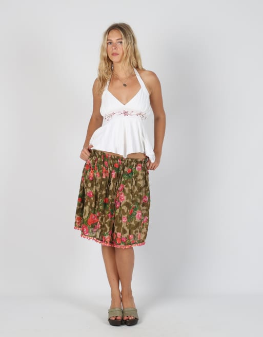 Vintage Unbranded S woven midi skirt in dark green
