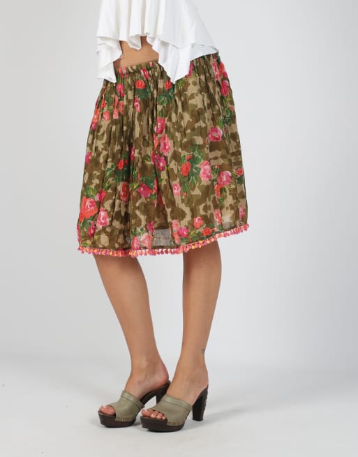 Vintage Unbranded S woven midi skirt in dark green, 2 of 4