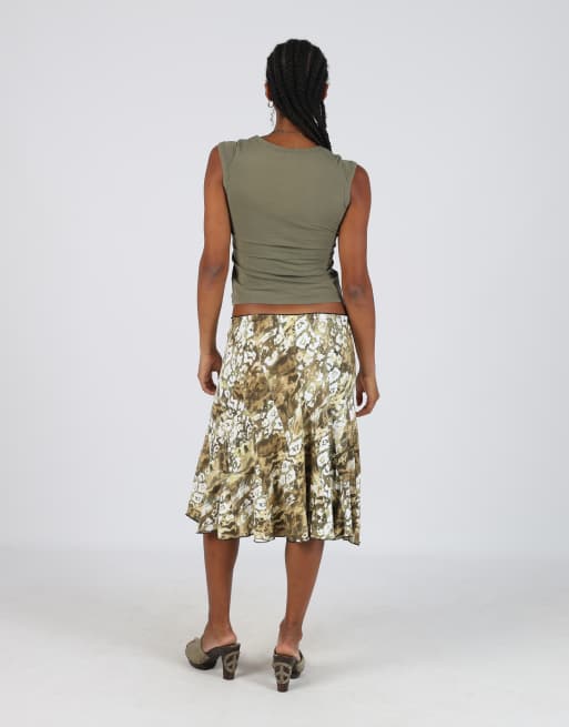 Vintage Unbranded S woven midi skirt in dark green, 3 of 4