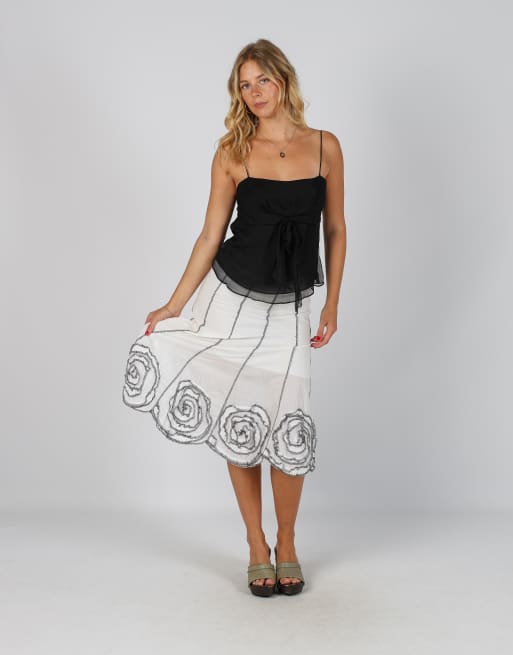 Vintage Unbranded S woven midi skirt in ivory, 1 of 4