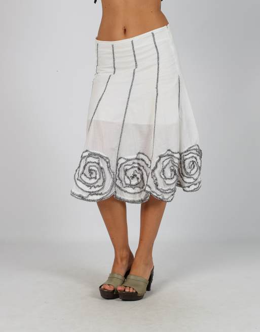 Vintage Unbranded S woven midi skirt in ivory, 2 of 4