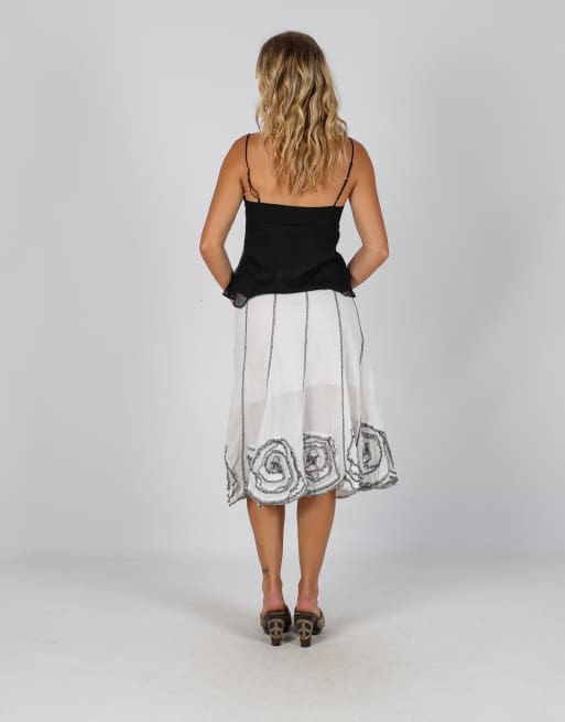 Vintage Unbranded S woven midi skirt in ivory, 3 of 4