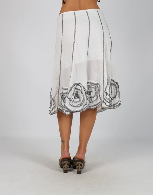 Vintage Unbranded S woven midi skirt in ivory, 4 of 4