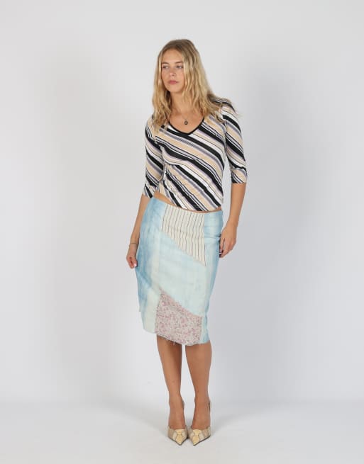 Vintage Unbranded S woven midi skirt in light blue