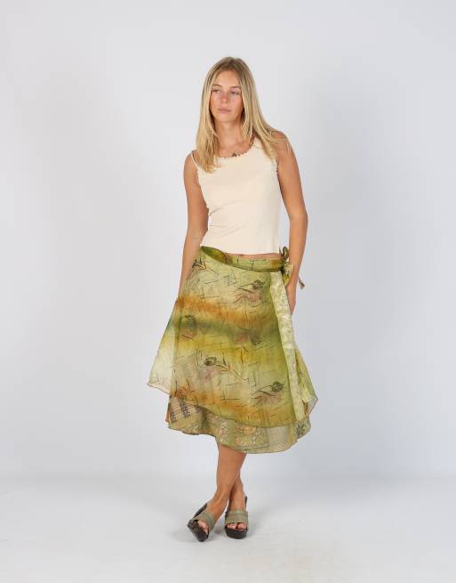 Vintage Unbranded S woven midi skirt in light green, 1 of 4