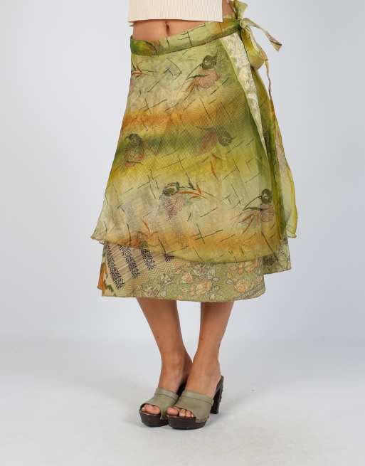 Vintage Unbranded S woven midi skirt in light green, 2 of 4