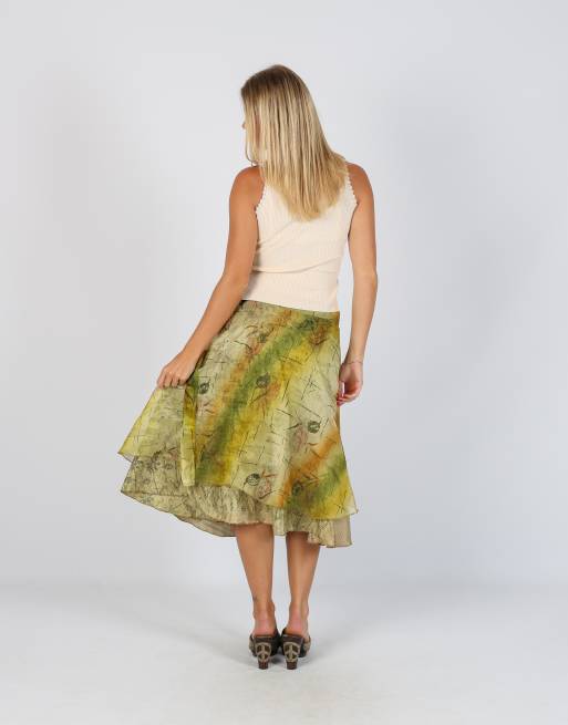 Vintage Unbranded S woven midi skirt in light green, 3 of 4
