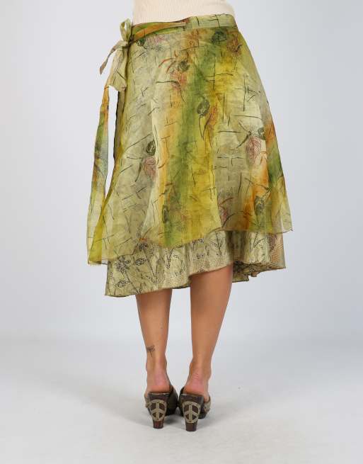 Vintage Unbranded S woven midi skirt in light green, 4 of 4