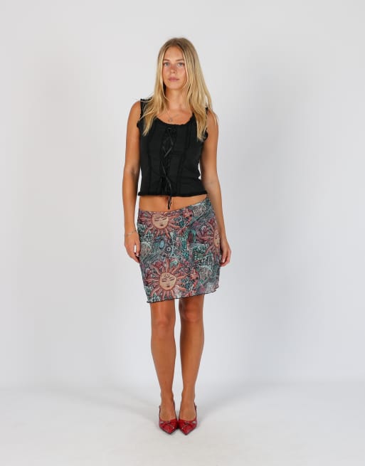 Vintage Unbranded S woven midi skirt in multi colured