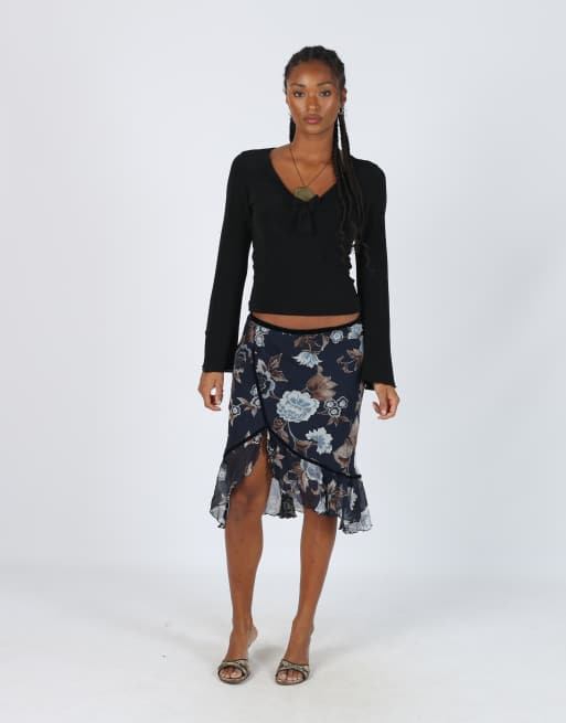 Vintage Unbranded S woven midi skirt in navy blue, 1 of 4