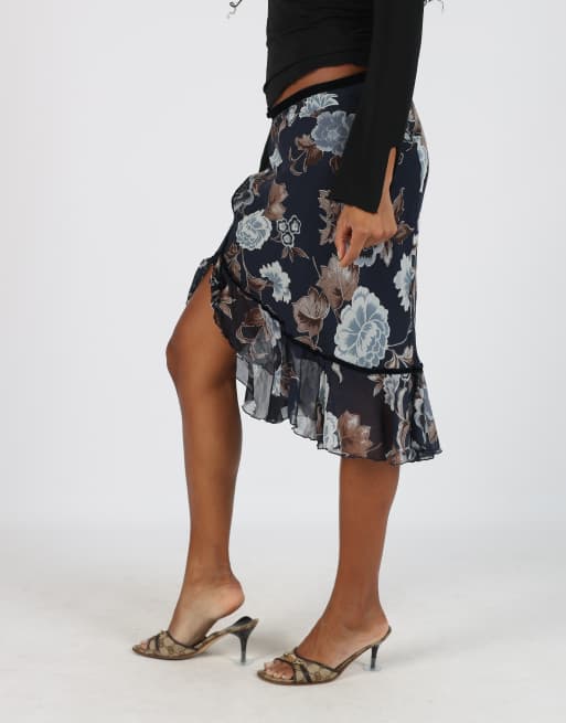 Vintage Unbranded S woven midi skirt in navy blue, 2 of 4