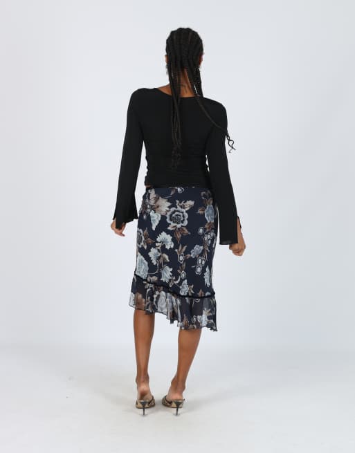 Vintage Unbranded S woven midi skirt in navy blue, 3 of 4