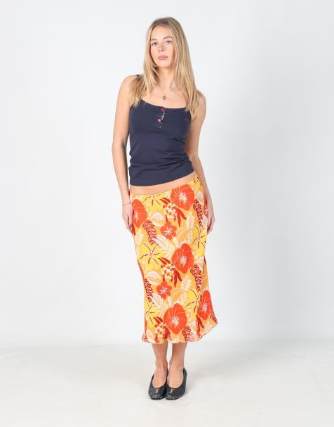 Vintage Unbranded S woven midi skirt in orange - view 1