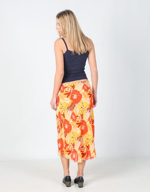 Vintage Unbranded S woven midi skirt in orange, 3 of 4