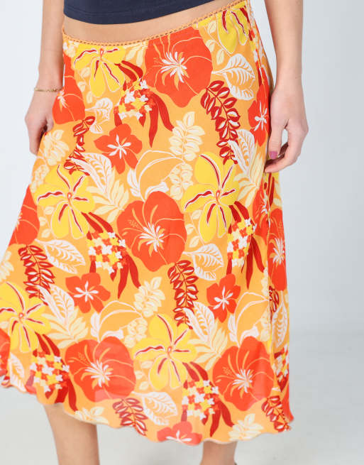 Vintage Unbranded S woven midi skirt in orange, 4 of 4