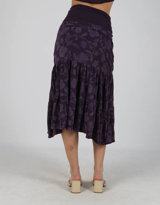 Vintage Unbranded S woven midi skirt in purple, 4 of 4