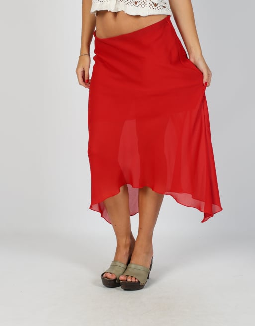 Vintage Unbranded S woven midi skirt in red, 2 of 4