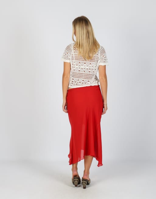 Vintage Unbranded S woven midi skirt in red, 3 of 4
