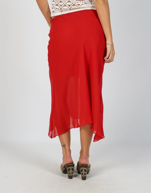 Vintage Unbranded S woven midi skirt in red, 4 of 4
