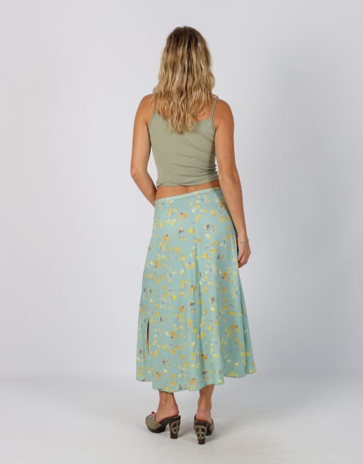 Vintage Unbranded S woven midi skirt in turquoise, 3 of 4