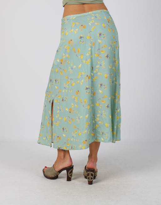 Vintage Unbranded S woven midi skirt in turquoise, 4 of 4