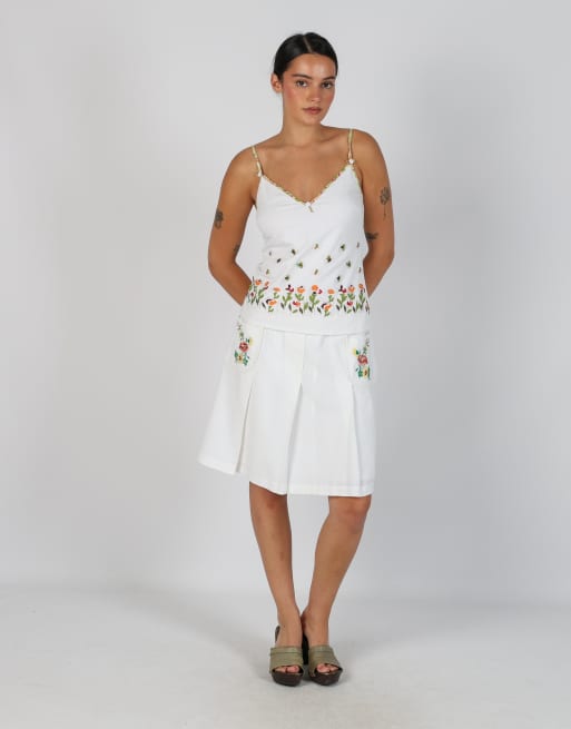 Vintage Unbranded S woven midi skirt in white, 1 of 4
