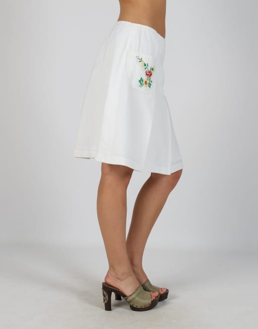 Vintage Unbranded S woven midi skirt in white, 2 of 4