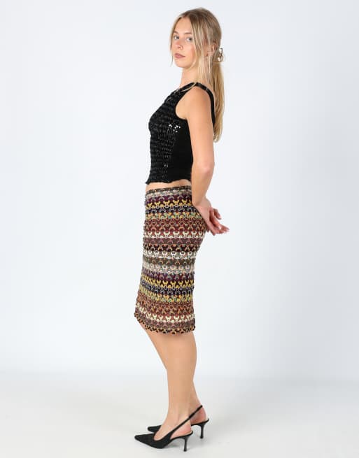 Vintage Unbranded S Woven Midi Skirt Multi Colured