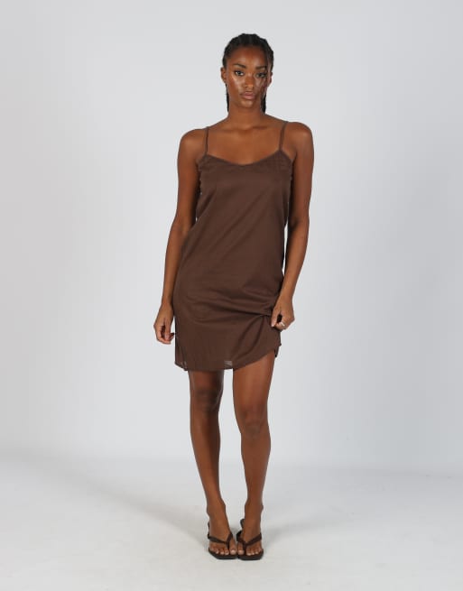 Vintage Unbranded S woven mini dress in brown