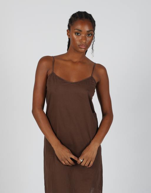 Vintage Unbranded S woven mini dress in brown, 4 of 4
