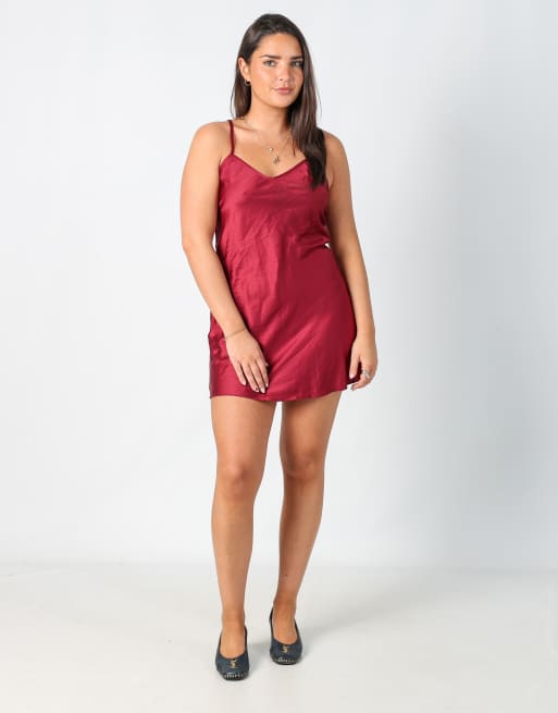 Vintage Unbranded S woven mini dress in burgundy red