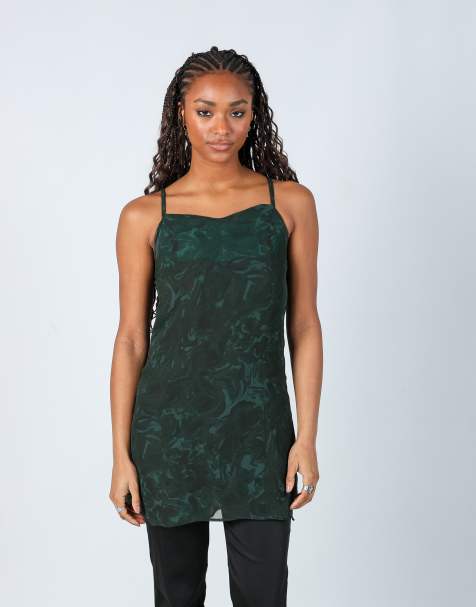 Vintage Unbranded S woven mini dress in dark green - view 1