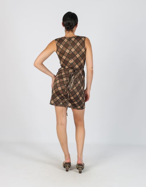 Vintage Unbranded S woven mini dress in gold, 3 of 4