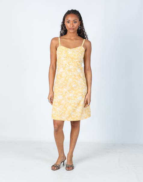 Vintage Unbranded S woven mini dress in yellow - view 1