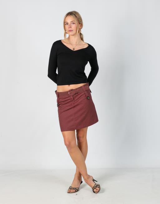 Vintage Unbranded S woven mini skirt in burgundy red