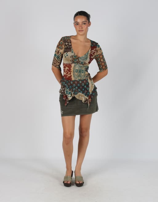 Vintage Unbranded S woven mini skirt in dark green