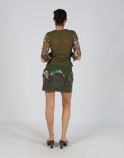 Vintage Unbranded S woven mini skirt in dark green, 3 of 4
