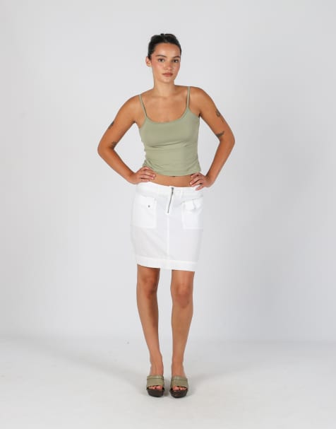 Vintage Unbranded S woven mini skirt in ivory - view 1