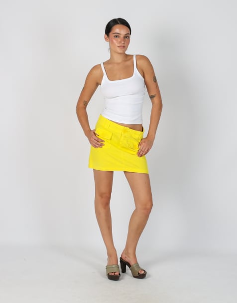 Vintage Unbranded S woven mini skirt in yellow - view 1