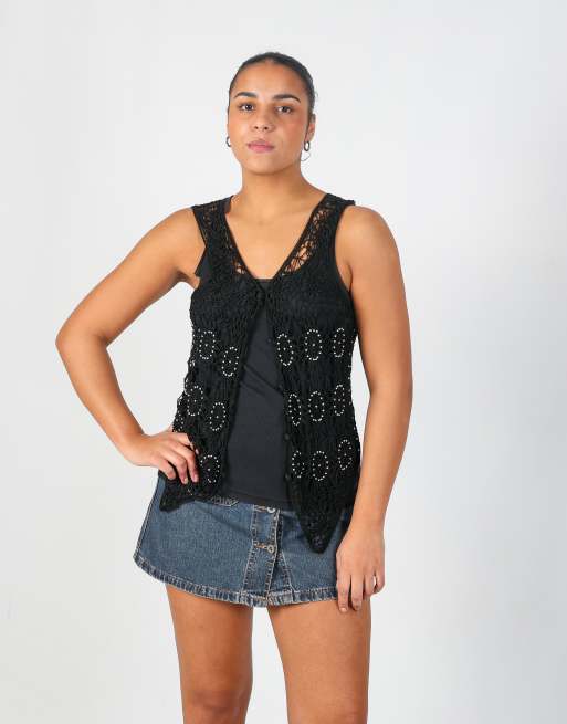 Vintage Unbranded S woven top in black, 3 of 4
