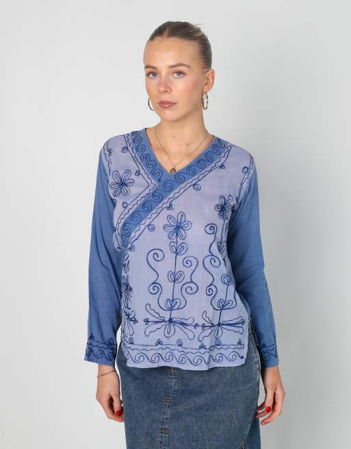 Vintage Unbranded S woven top in blue