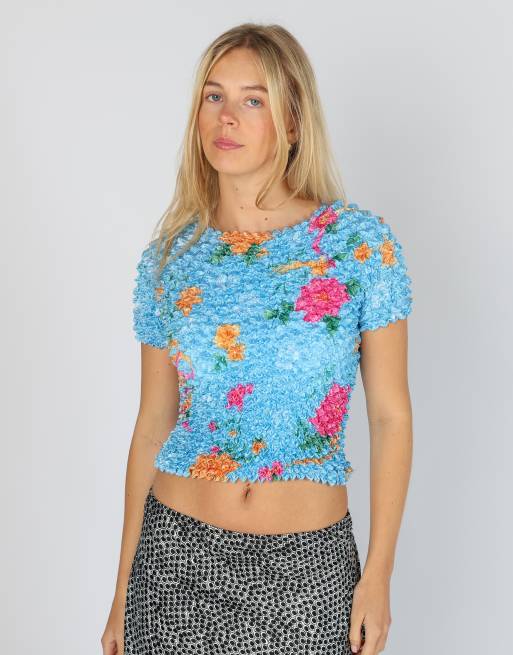 Vintage Unbranded S woven top in blue