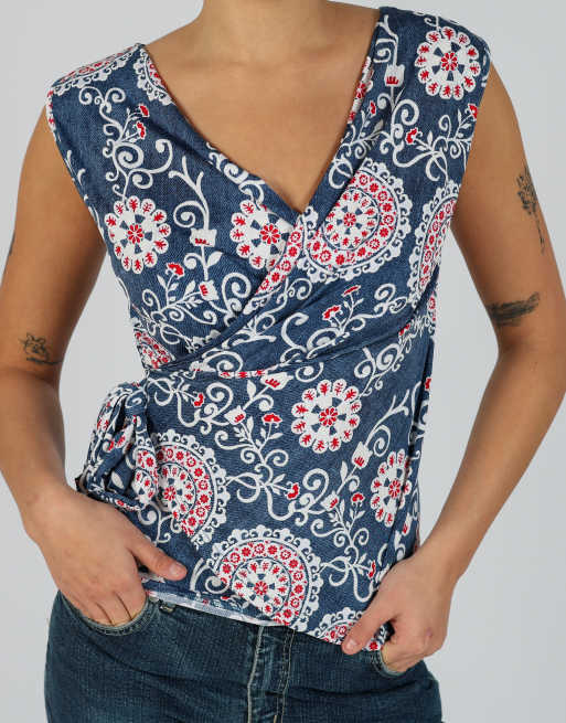Vintage Unbranded S woven top in blue, 4 of 4