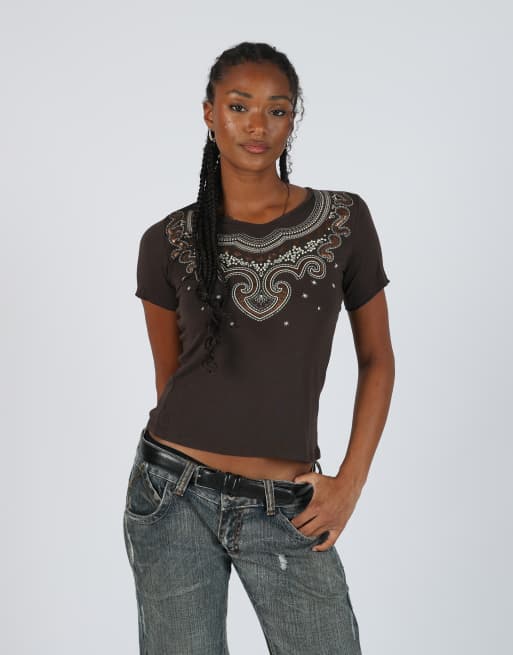 Vintage Unbranded S woven top in brown