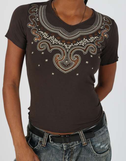 Vintage Unbranded S woven top in brown, 4 of 4