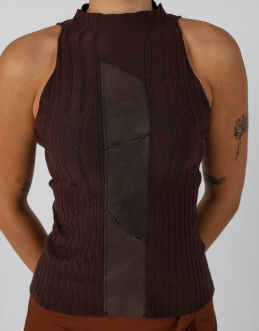 Vintage Unbranded S woven top in brown, 4 of 4