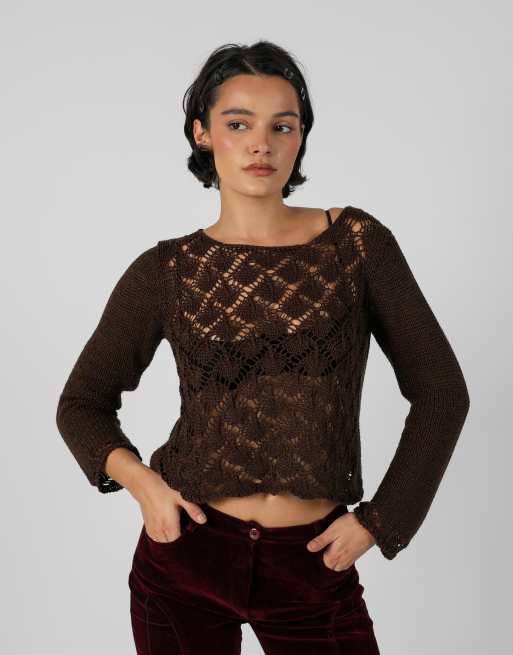 Vintage Unbranded S woven top in brown, 1 of 4