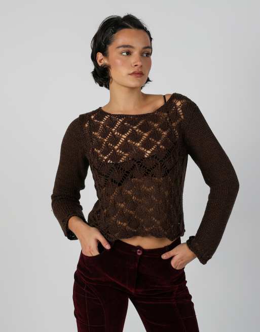 Vintage Unbranded S woven top in brown, 3 of 4